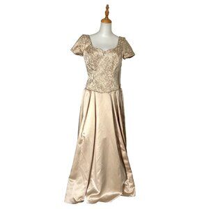 VTG Eve Of Milady Gown Dress Size 12 Gold Formal Bows Mother Bride Groom Prom